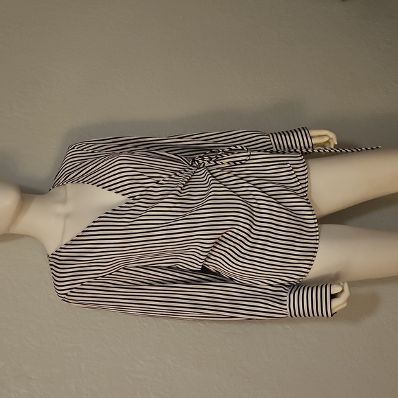 Vtg H&M Vertical Striped Surplice V-Neck Long Sleeve Wrap Blouse - Picture 2 of 10